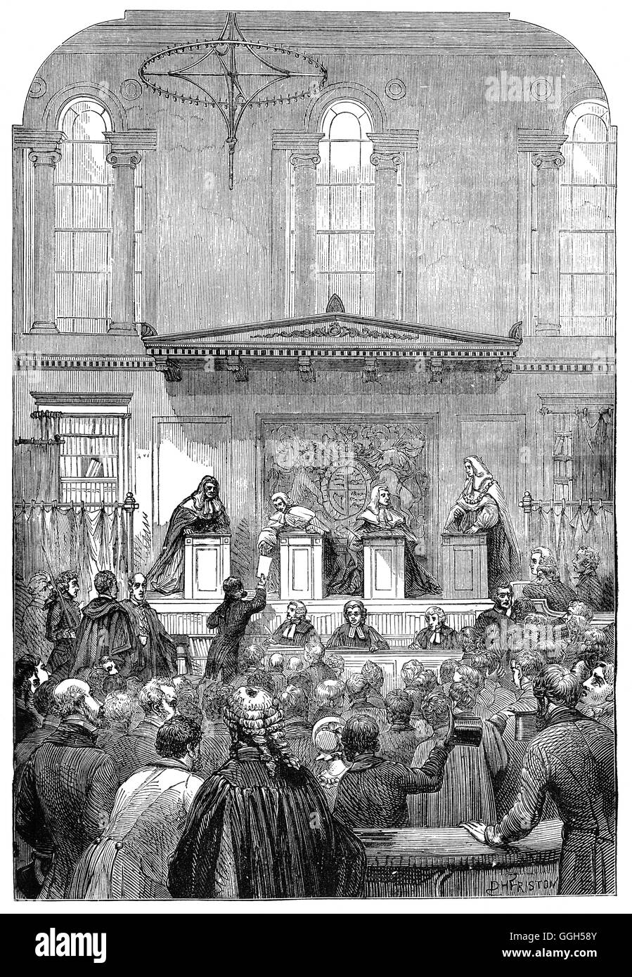 La King/Queen's Bench è stato il tribunale superiore in un certo numero di giurisdizioni entro alcuni dei regni del commonwealth. L'originale re della panchina, fondata nel 1215 in Inghilterra, fu una delle antiche corti di terra ed è ora una divisione di Alta Corte di giustizia di Inghilterra e Galles. In questo caso, lo Sceriffo in custodia del sergente a bracci è che compaiono dinanzi alla Corte, a seguito di una controversia con Hansard, le stampanti di una relazione sulle prigioni. Foto Stock