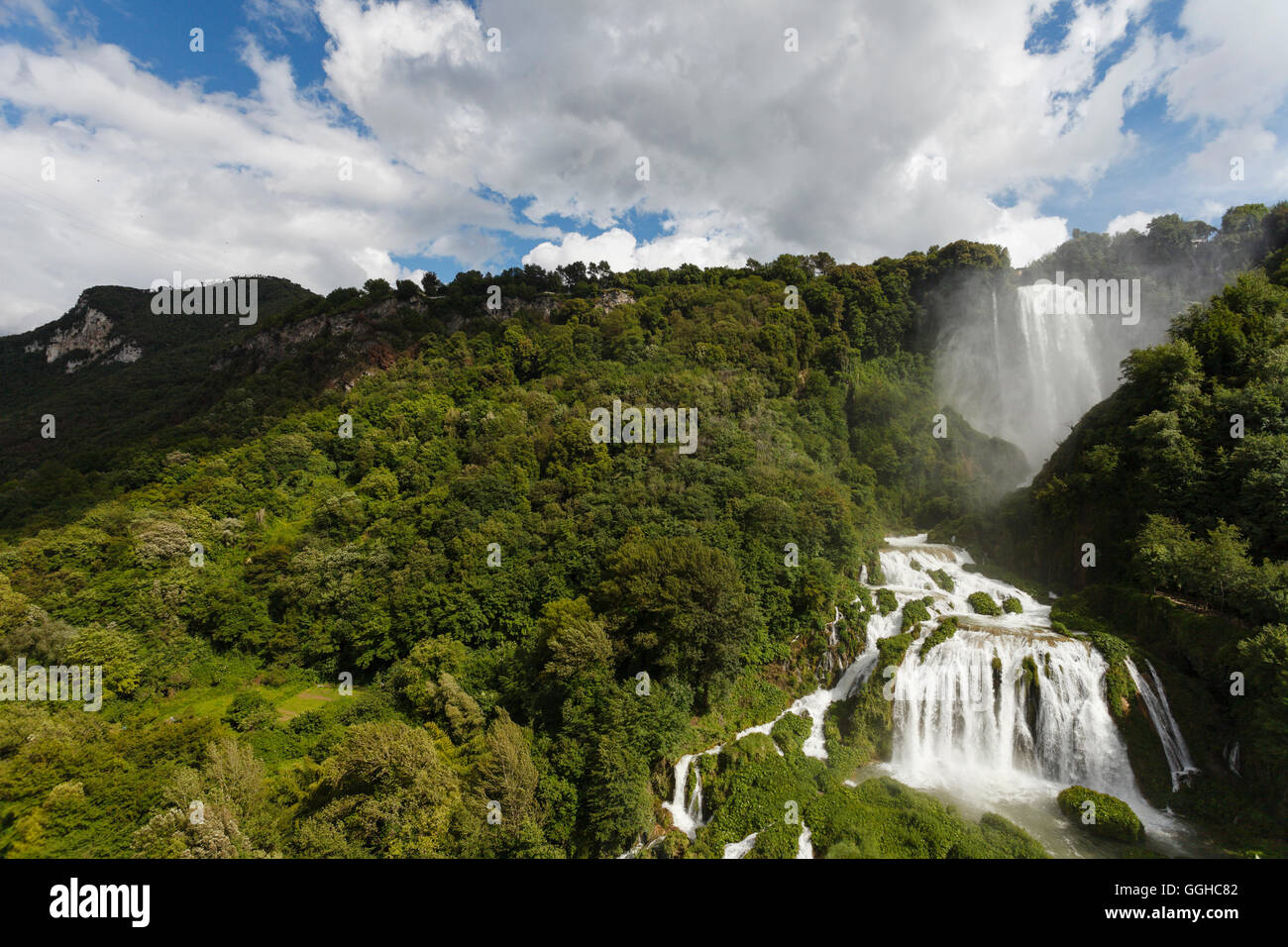 Cascata delle Marmore, cascata più alti man-made cascata, romano, nei pressi di Terni e la valle del fiume Nera, Valnerina, San Franci Foto Stock