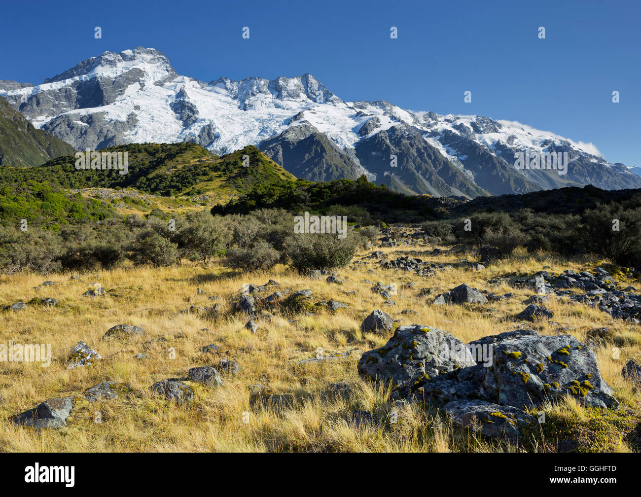 Mount Sefton, parco nazionale di Mount Cook, Canterbury, Isola del Sud, Nuova Zelanda Foto Stock