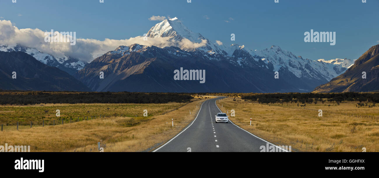 Aoraki, Mount Cook Road, Mount Cook Nationalpark, Canterbury, Isola del Sud, Nuova Zelanda Foto Stock