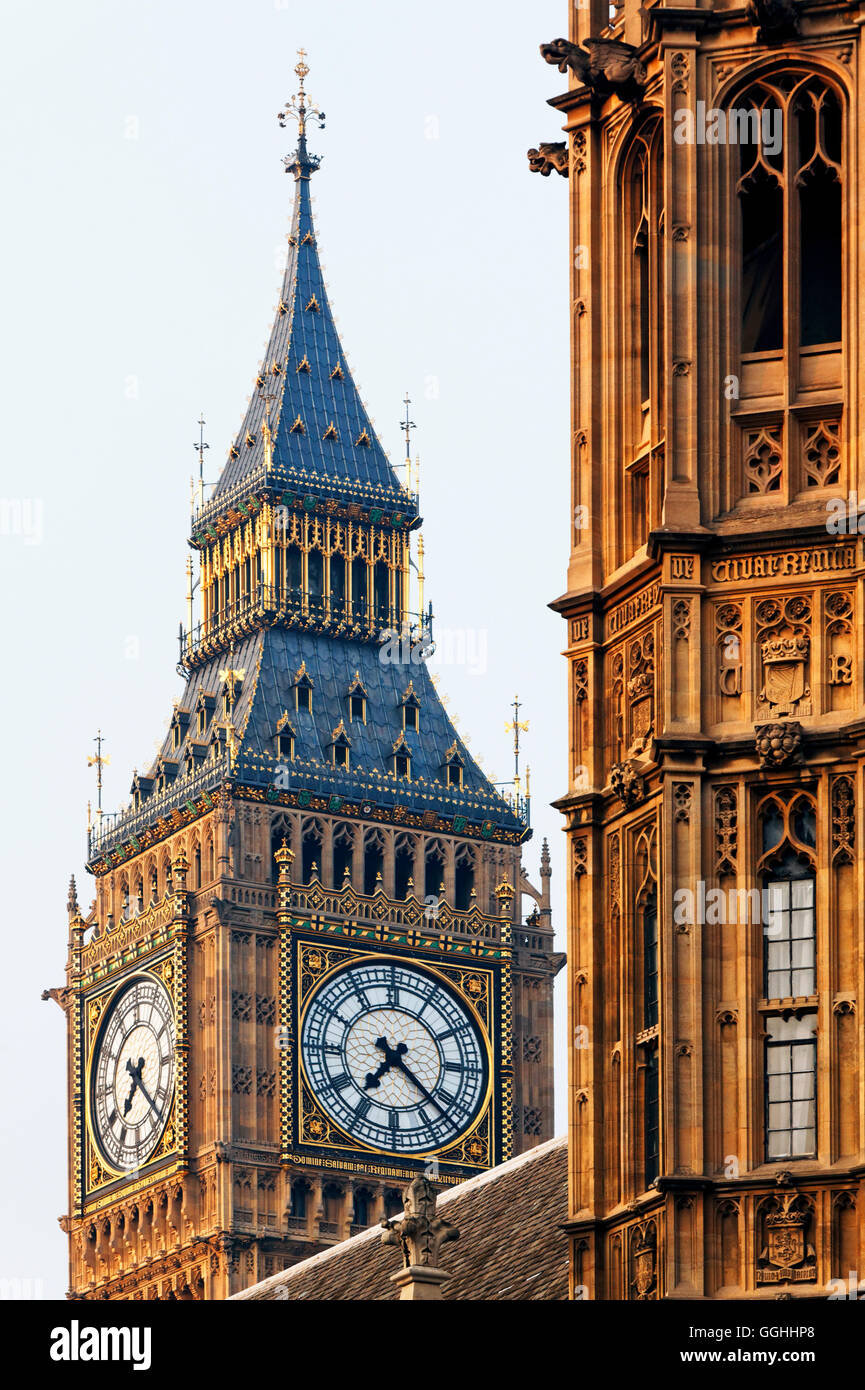 Big Ben e Westminster Palace aka Houses of Parliament, Westminster, London, England, Regno Unito Foto Stock