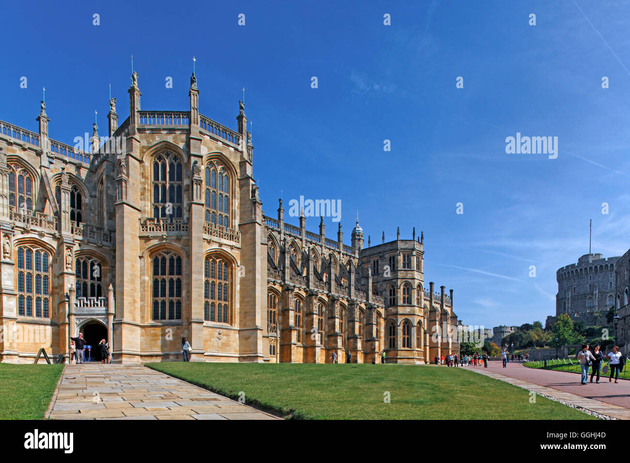 La Cappella di San Giorgio., inferiore Ward, il Castello di Windsor, Windsor, London, England, Regno Unito Foto Stock