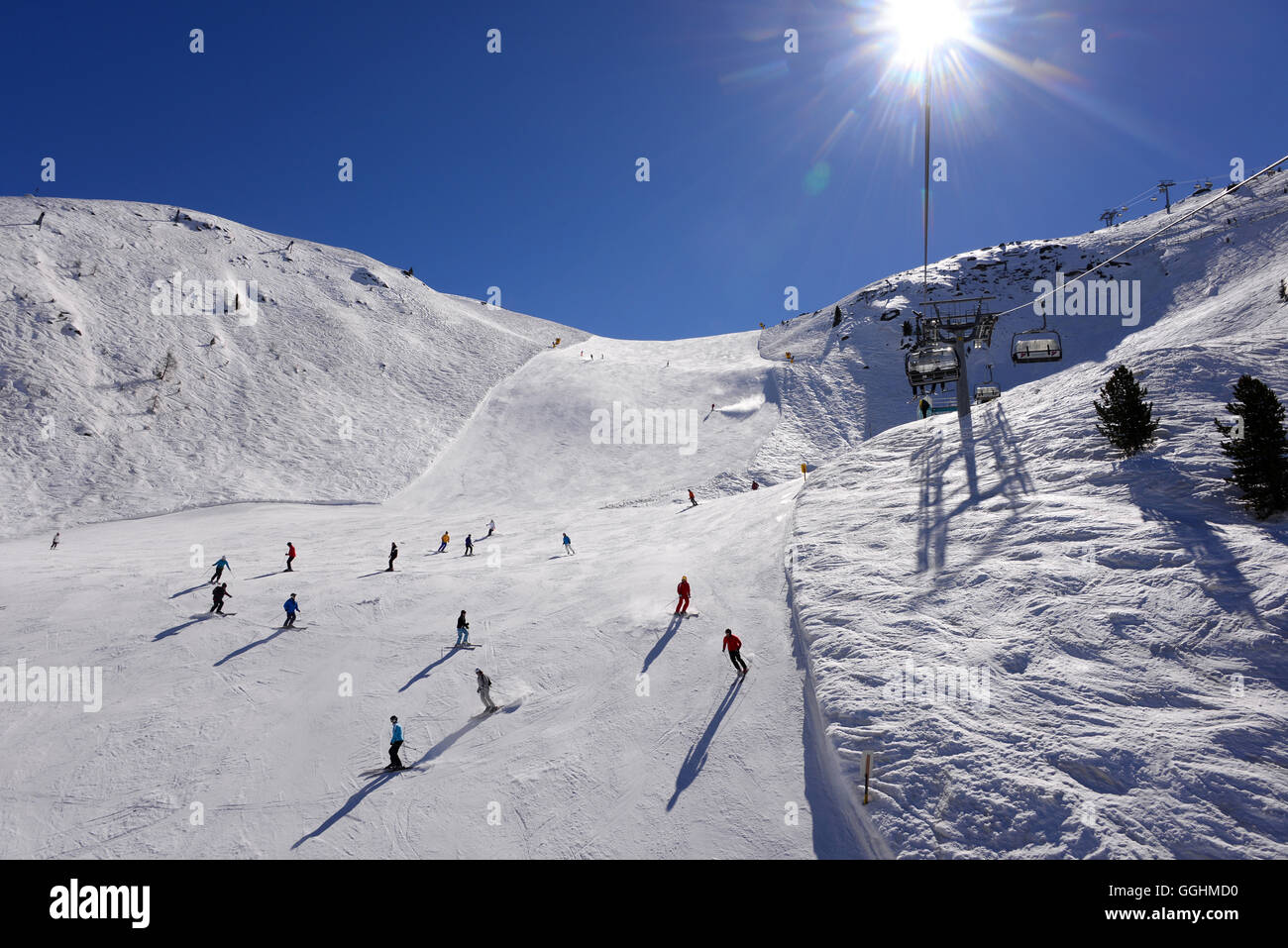 Speikboden area sciistica in Valle Aurina in Alto Adige in inverno, Italia Foto Stock