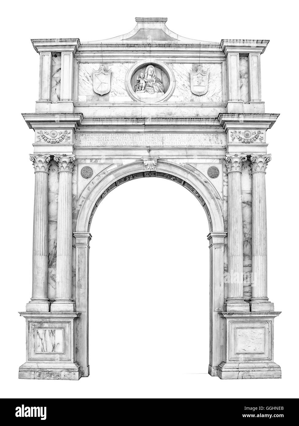 Portale in marmo in stile gotico rinascimentale utilizzabile come cornice o telaio. Foto Stock
