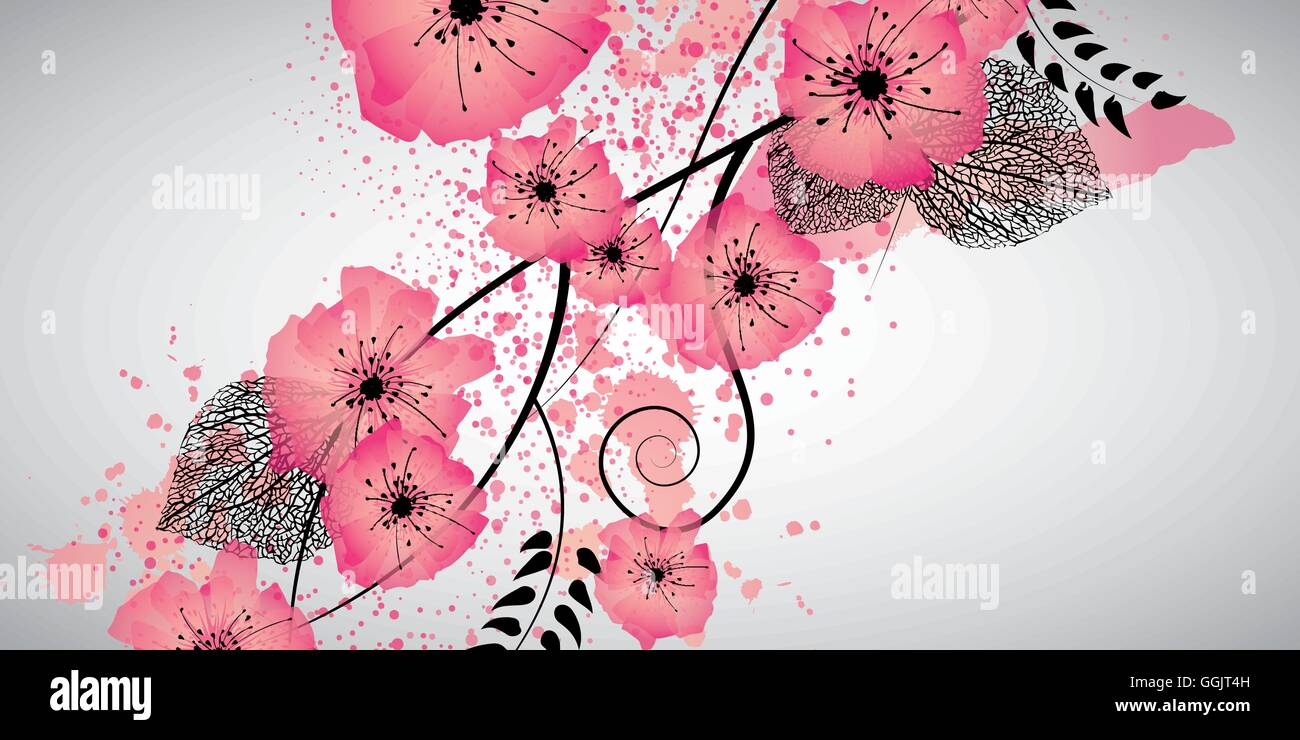 Dolce di fiori e foglie di nero banner vettore Illustrazione Vettoriale