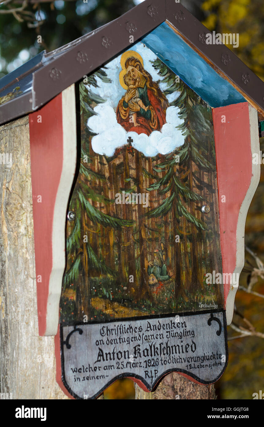 Saalfelden am Steinernen Meer: una lapide commemorativa presso l'Eremo su Palfen, Austria, Salisburgo, del Pinzgau Foto Stock