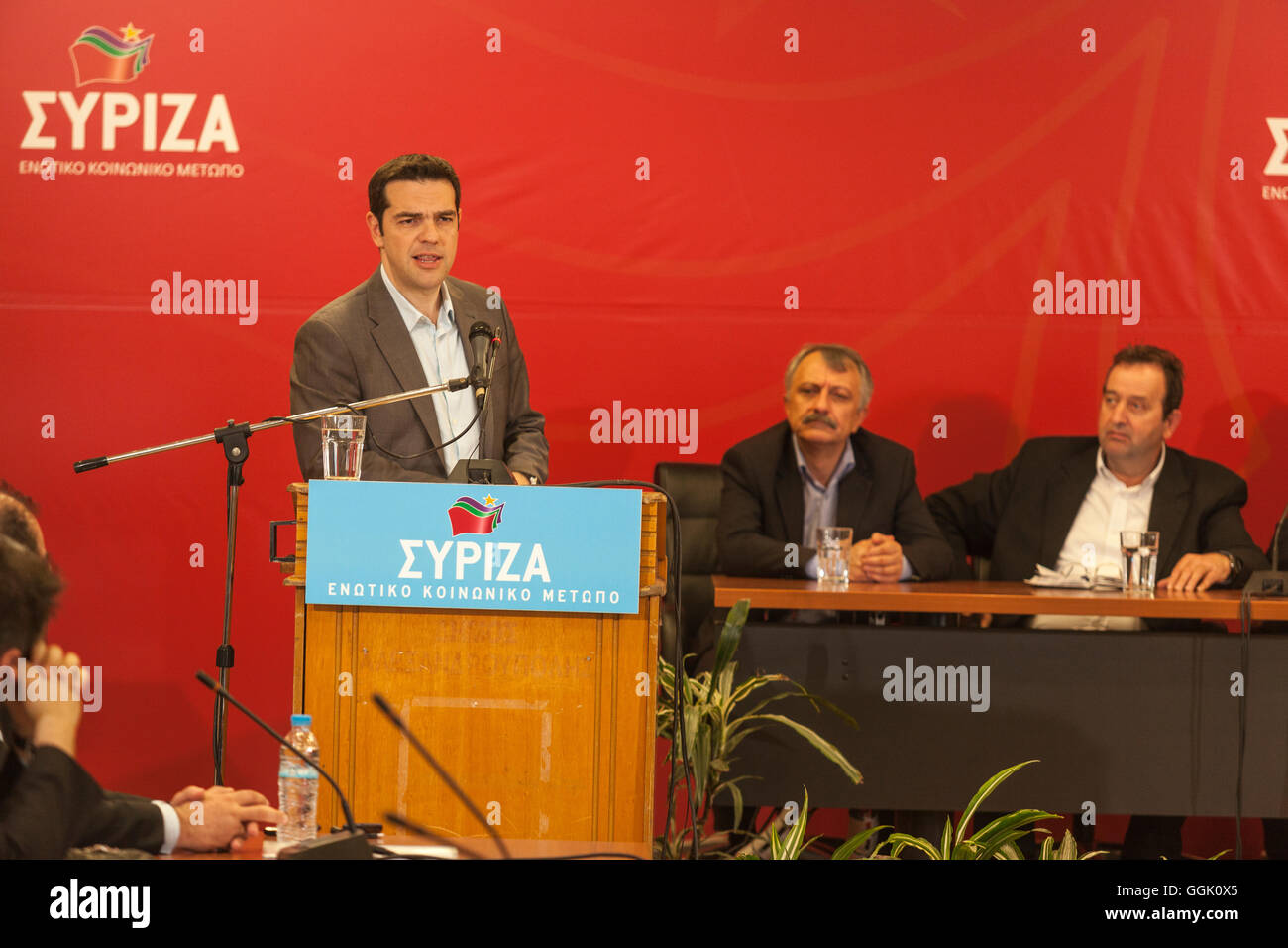 Alessandropoli,Grecia - MARTCH 12: discorso politico da Alexis Tsipras presidente della sinistra radicale coalizione, come parte della c Foto Stock