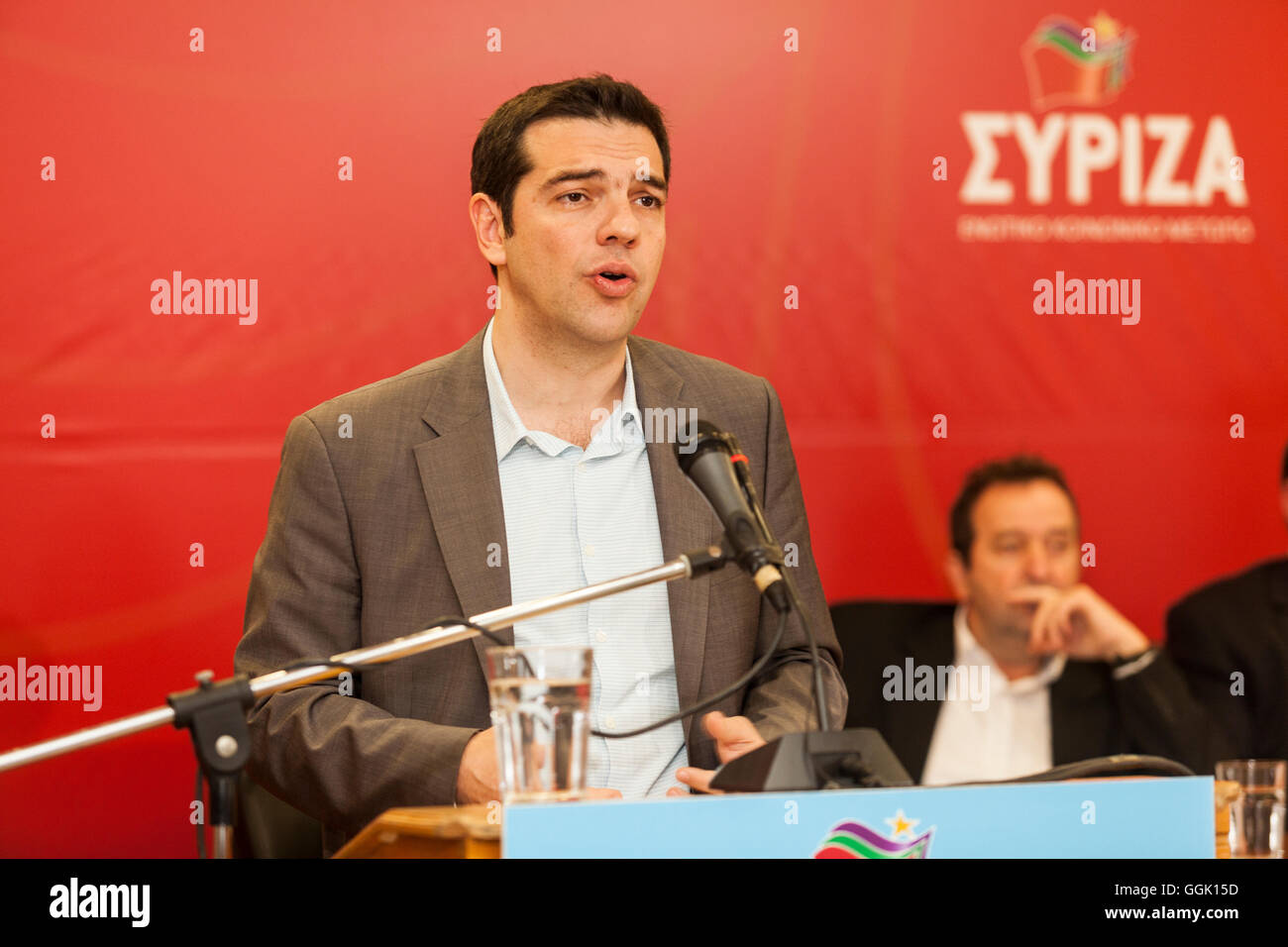 Alessandropoli,Grecia - MARTCH 12: discorso politico da Alexis Tsipras presidente della sinistra radicale coalizione, come parte della c Foto Stock