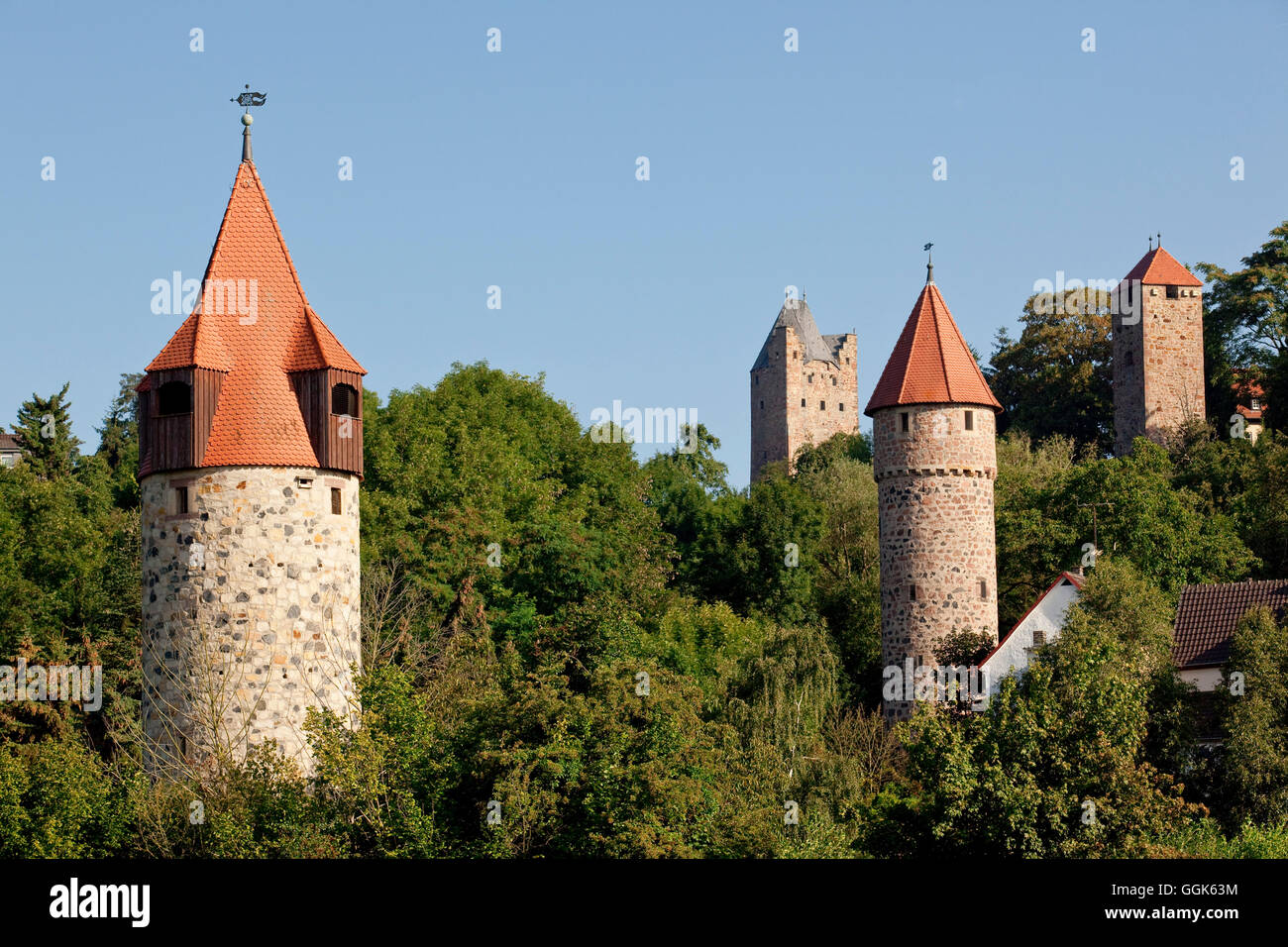 Vista di quattro torri da Vier Türme Blick Viewpoint, Fritzlar, Hesse, Germania, Europa Foto Stock