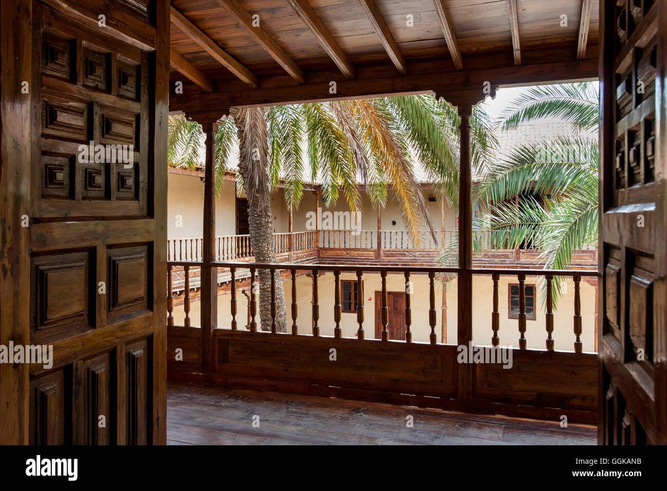 Patio, Casa de los Coroneles, La Oliva, Fuerteventura, Isole Canarie, Spagna Foto Stock