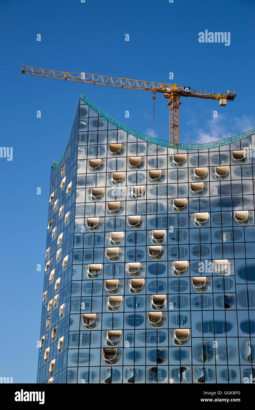 La straordinaria architettura di Elbphilharmonie concert hall in costruzione, Hamburg, Amburgo, Germania Foto Stock