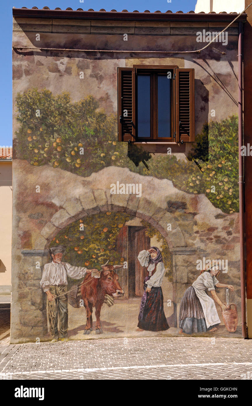 Murales, Sennariolo, distretto di Oristano, Sardegna, Italia, Europa Foto Stock