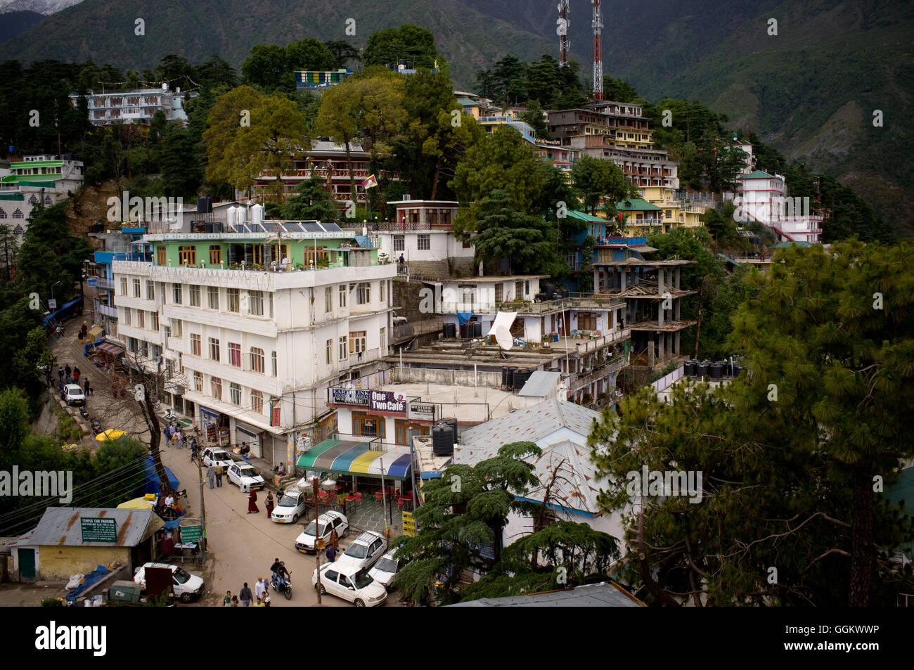 McLeod Ganj villaggio in Dharamsala, Himachal Pradesh, India. © Jordi Boixareu Foto Stock