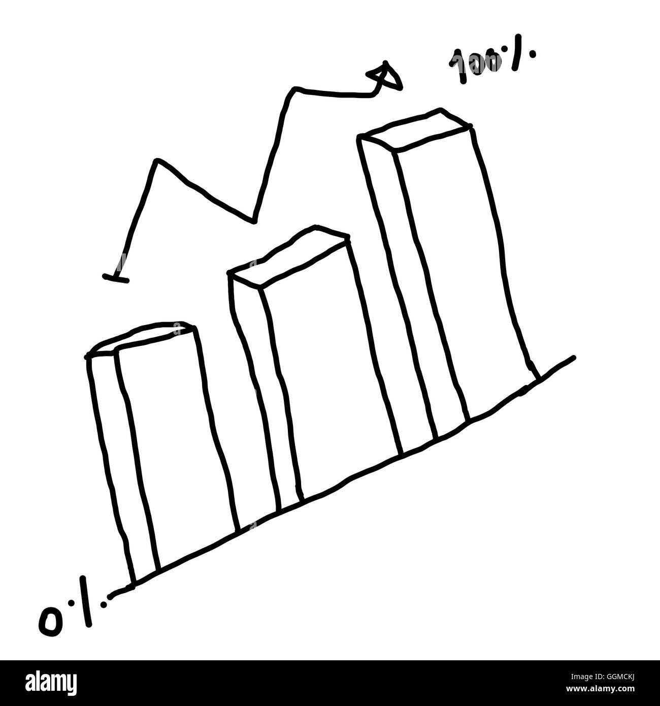 Disegnata a mano un grafico di grafica ad alto punto di dati sempre più al concetto di profitto in business su sfondo bianco. Foto Stock