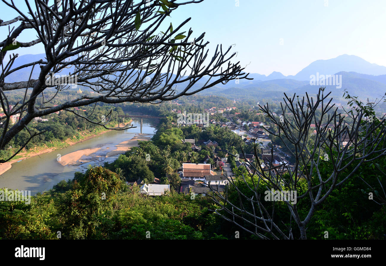 Vista da Phou Si Hill, Luang Prabang, Laos, Asia Foto Stock