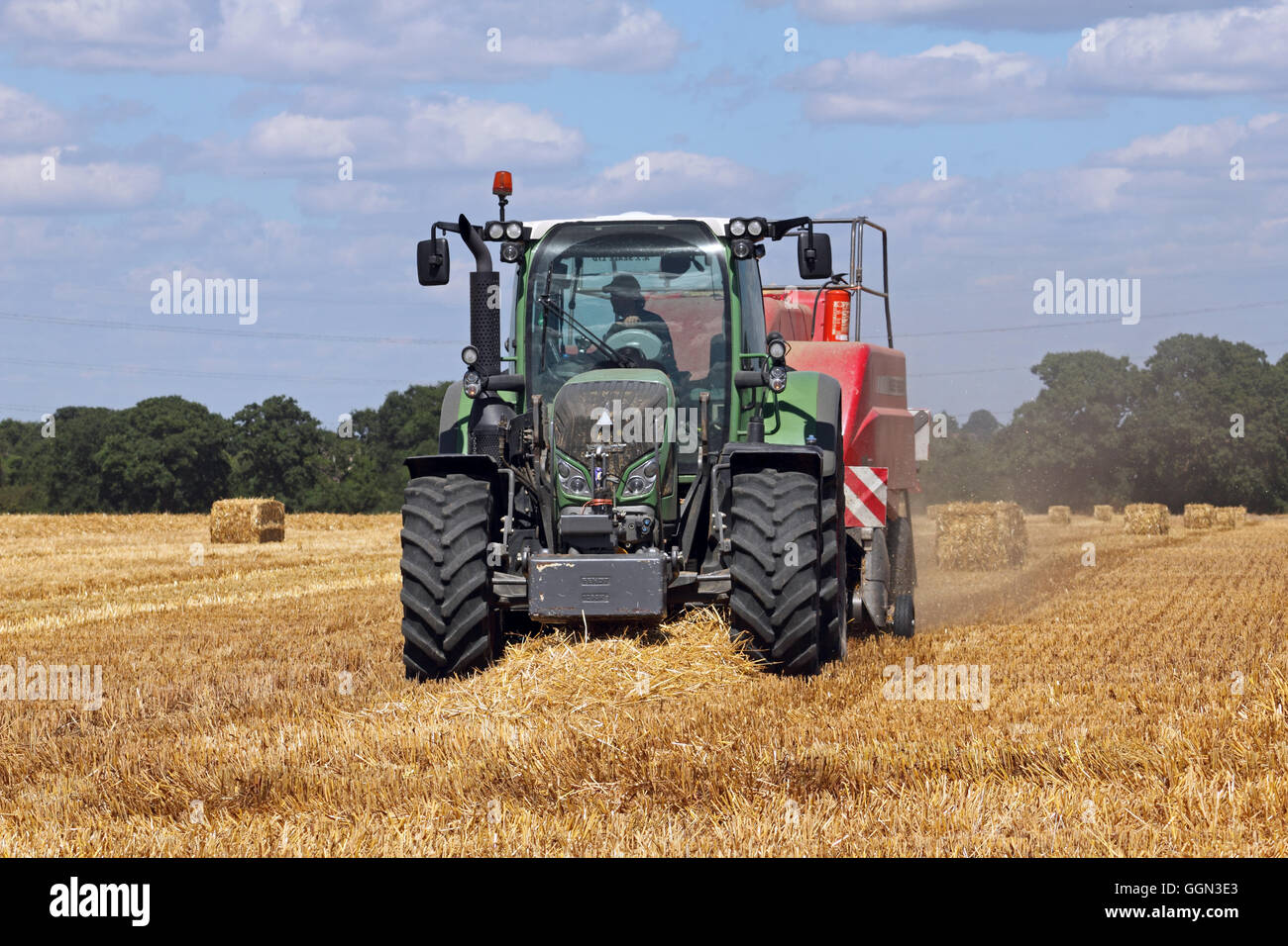 Chessington, Surrey, Regno Unito. Il 6 agosto 2016. Rendendo il fieno mentre il sole splende a Chessington Surrey, Inghilterra. Una calda giornata con cieli blu rendono le condizioni perfette per la mietitura del grano e la pressatura di fieno. Credito: Julia Gavin UK/Alamy Live News Foto Stock