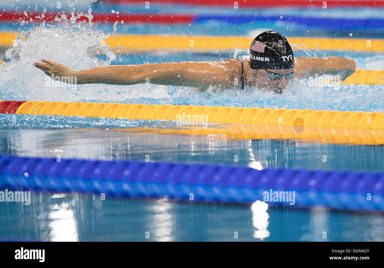 Rio de Janeiro, RJ, Brasile. Il 6 agosto, 2016. Nuoto Olimpiadi: Dana Vollmer (USA) nuota nelle donne 100m Butterfly semifinali a Olimpiadi Aquatics Stadium durante il 2016 Rio giochi olimpici estivi giochi. © Paul Kitagaki Jr./ZUMA filo/Alamy Live News Foto Stock