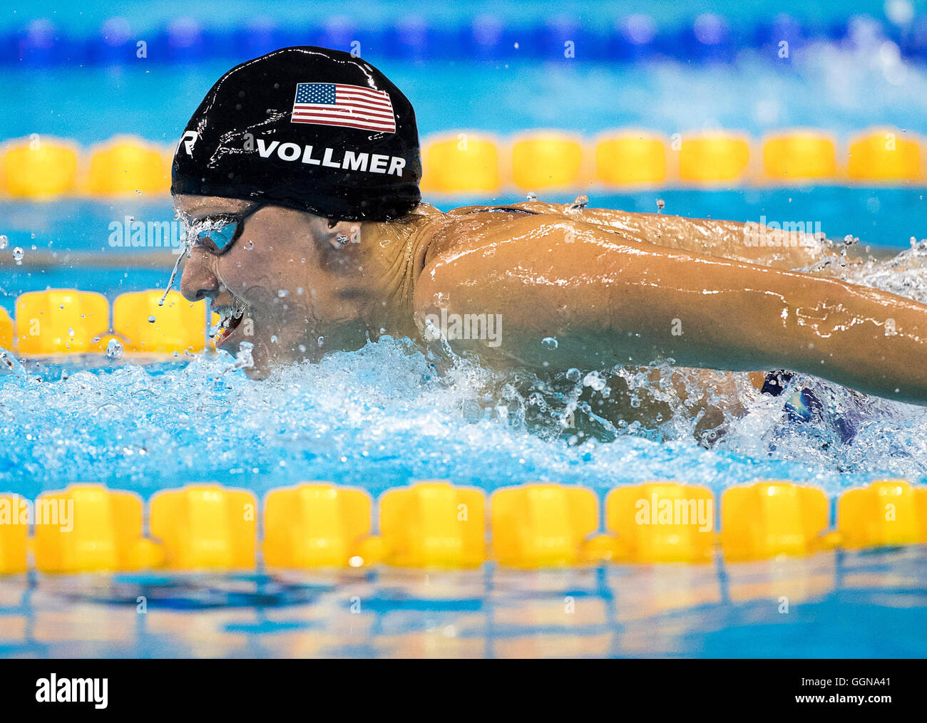 Rio de Janeiro, RJ, Brasile. Il 6 agosto, 2016. Nuoto Olimpiadi: DANA VOLLMER (USA) nuota nelle donne 100m Butterfly semifinali a Olimpiadi Aquatics Stadium durante il 2016 Rio giochi olimpici estivi giochi. © Paul Kitagaki Jr./ZUMA filo/Alamy Live News Foto Stock