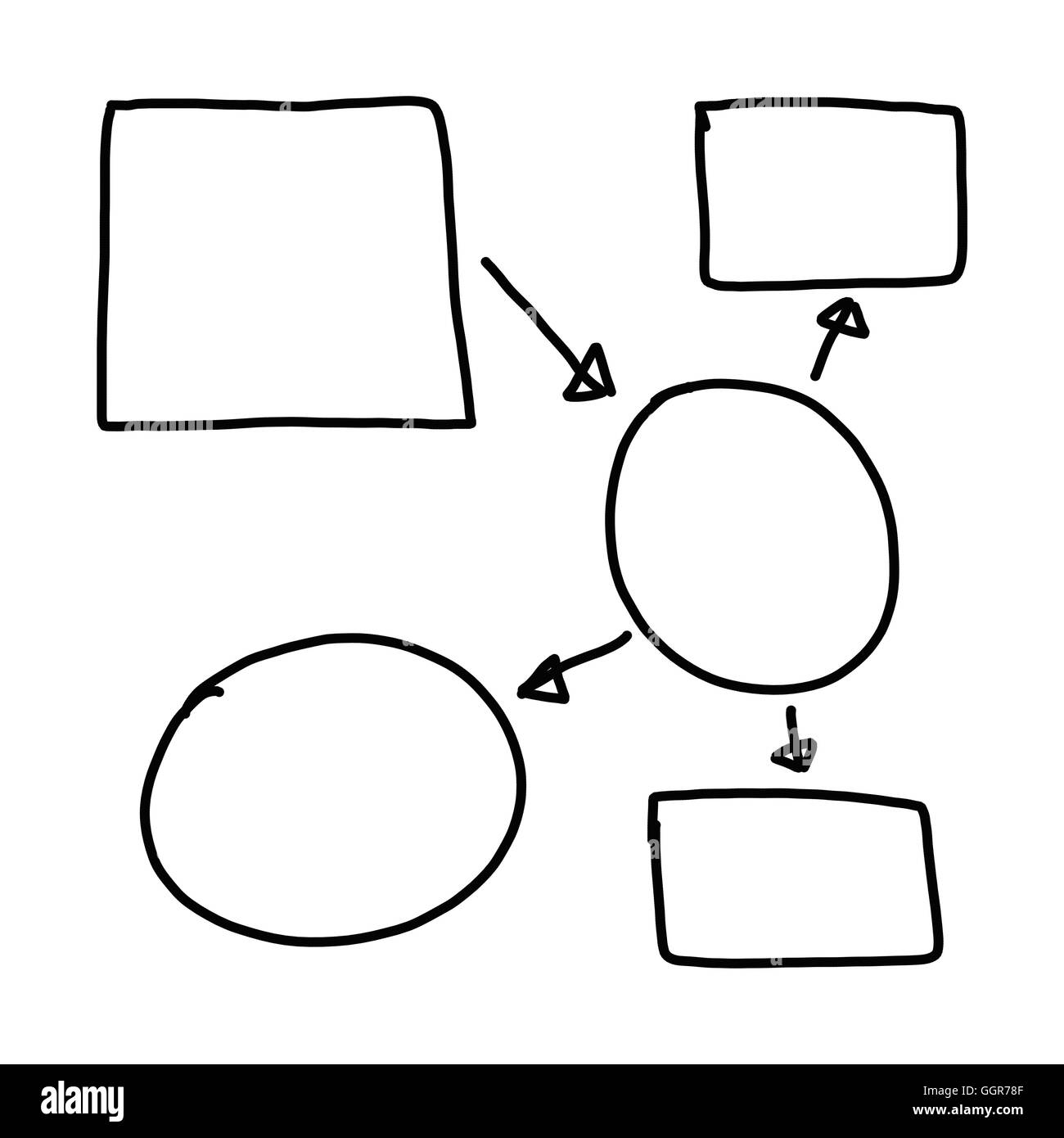 Disegnata a mano a simboli grafici delle forme geometriche grafico per le informazioni di input concetto di profitto in azienda o in Gestione di sistema su Foto Stock