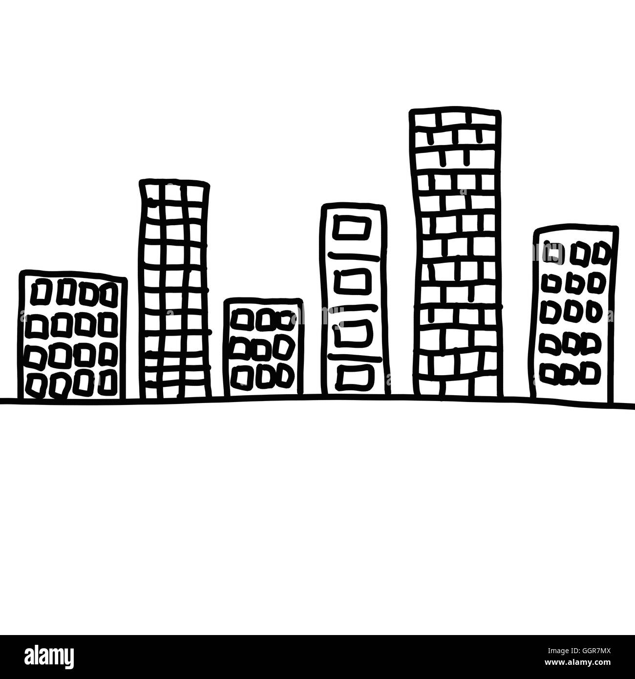 Città in disegnati a mano idea design,formato di modello di linea arte su sfondo bianco. Foto Stock