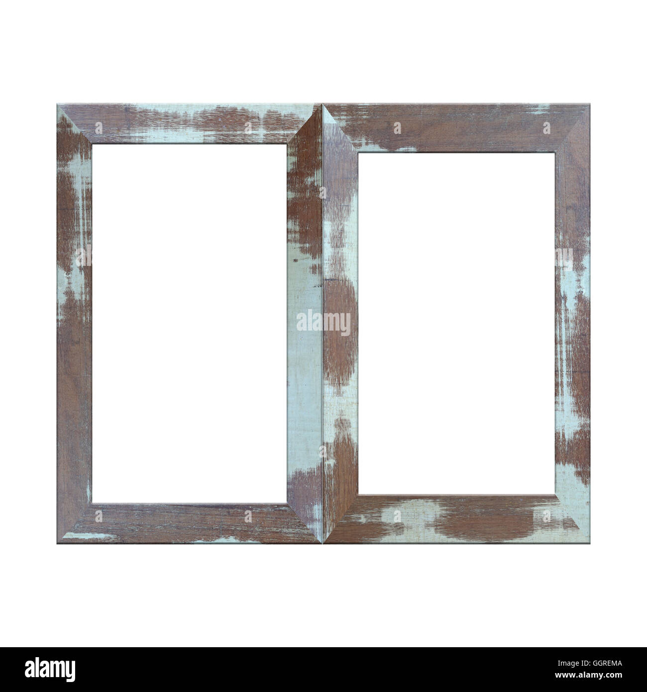 Il vecchio telaio di legno isolato su sfondo bianco. Foto Stock