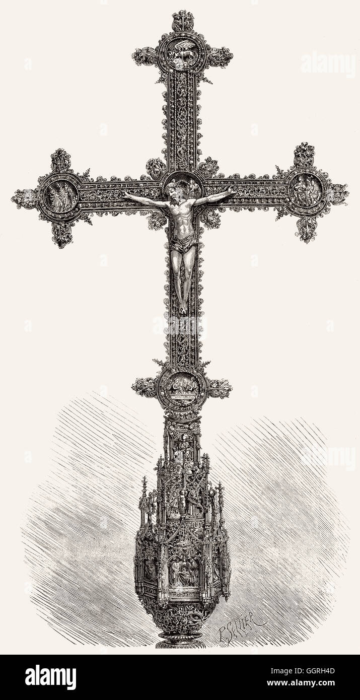 La croce di Santa María de León cattedrale, città di León, Spagna Foto Stock