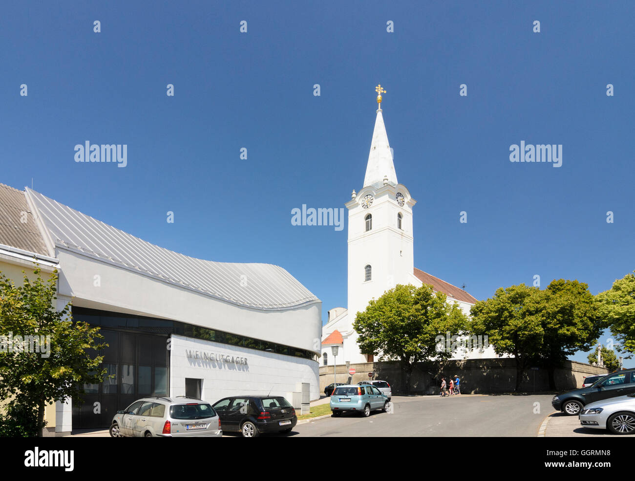 Deutschkreutz: Chiesa di esaltazione e cantina Gager, Austria, Burgenland, Foto Stock