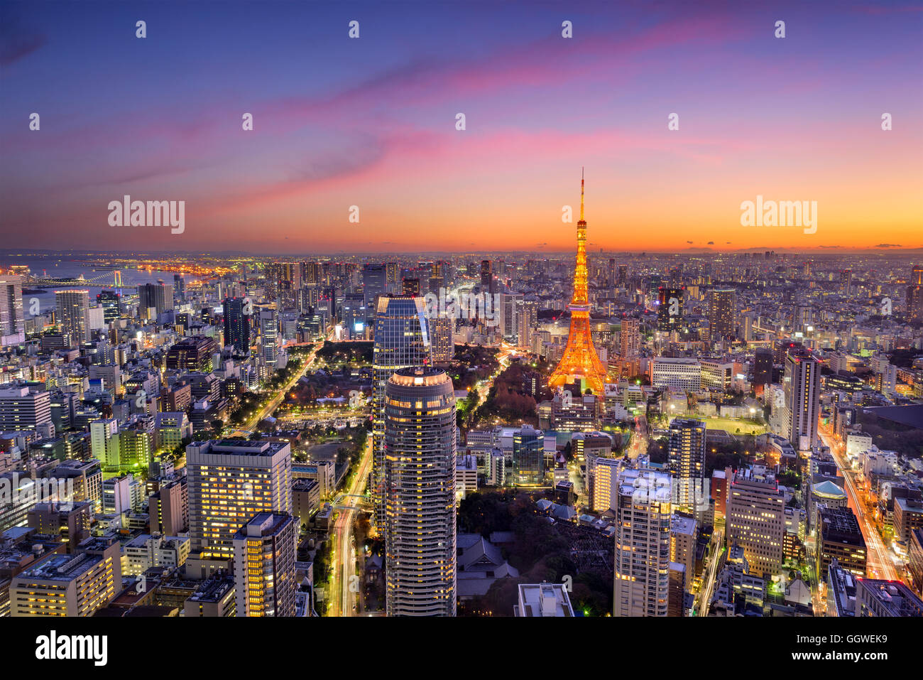 Tokyo, Giappone skyline a Tokyo Tower. Foto Stock