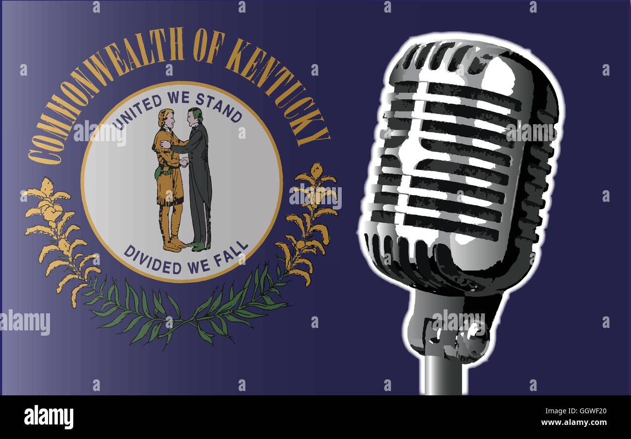Lo stato del Kentucky bandiera con uno stile tradizionale microfono Illustrazione Vettoriale