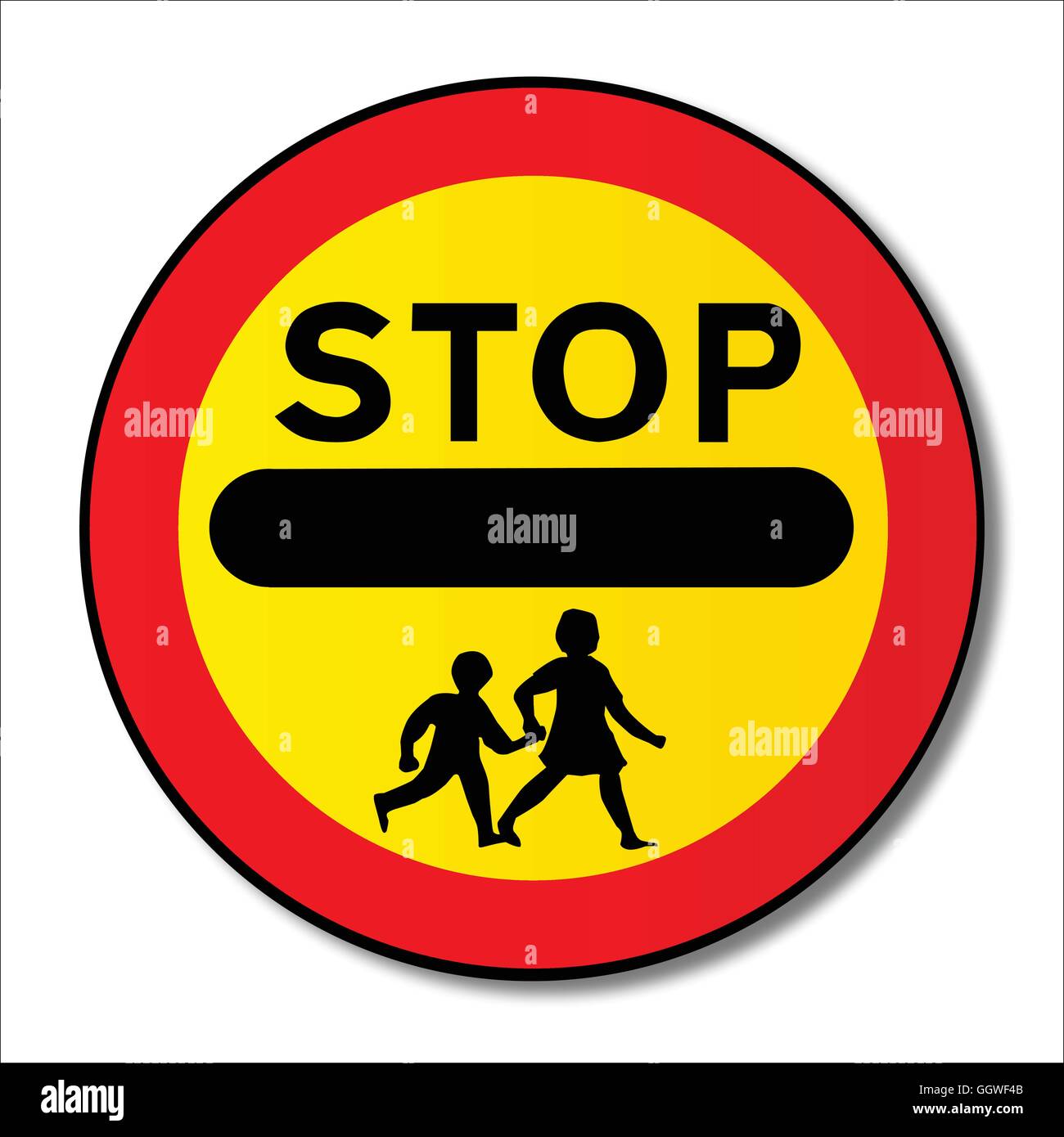 Una grande tenuta in mano 'Stop bambini' segno come utilizzati al di fuori degli edifici scolastici dal traffico di controllo o 'lollipop' persone. Illustrazione Vettoriale