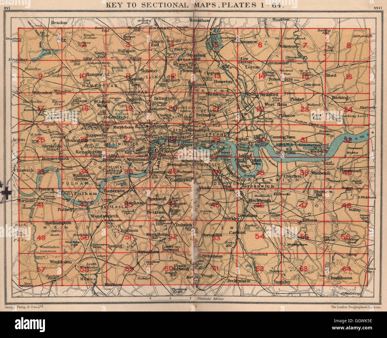 Londra. Mappa di indice. Ferrovie della metropolitana strade. PHILIP, 1932 Foto Stock