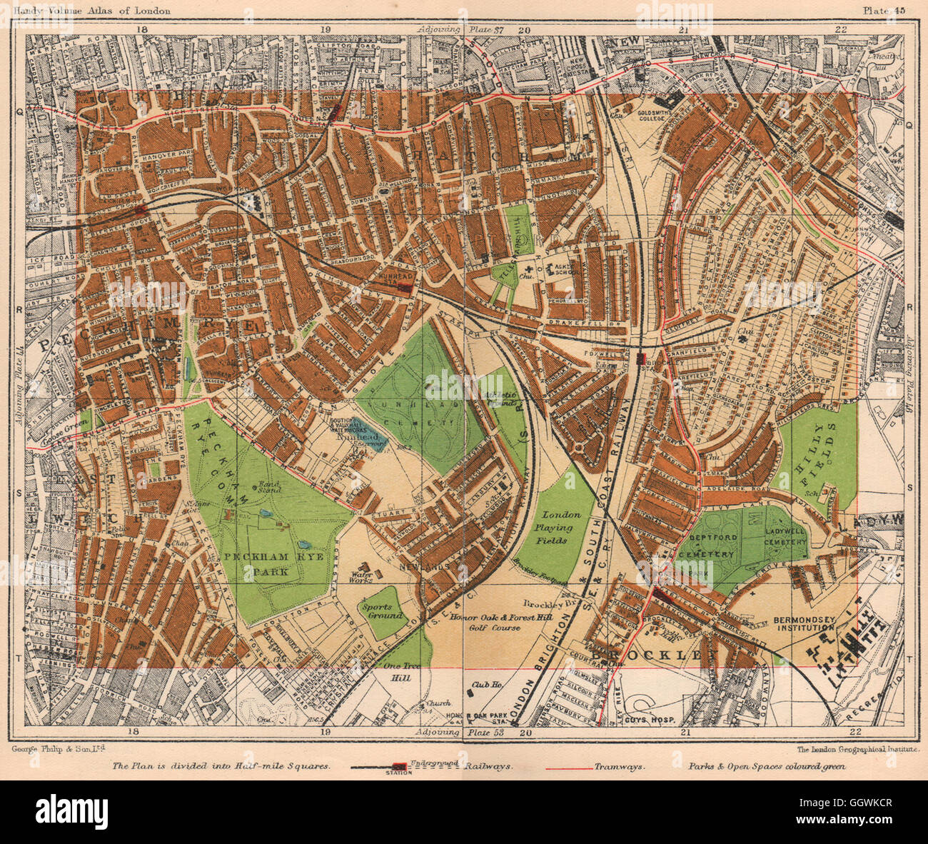 S Londra. Hatcham Brockley East Dulwich Peckham Rye Nunhead nuova croce, 1932 Mappa Foto Stock