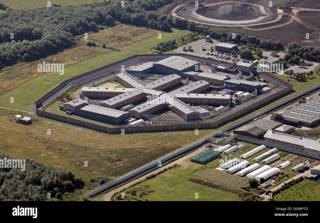 Vista aerea di HMP Rye Hill prigione vicino a Rugby, Regno Unito Foto Stock