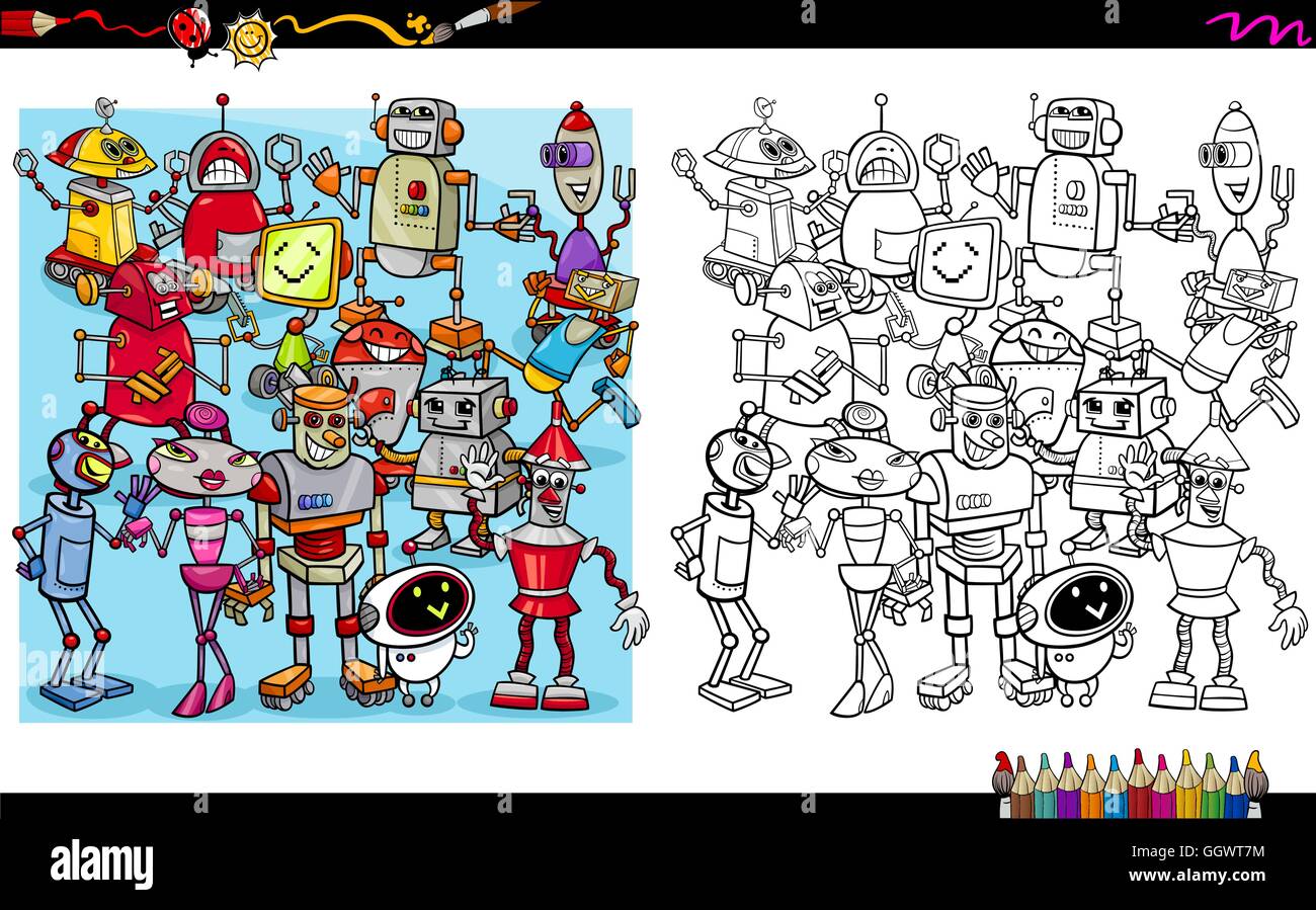 Cartoon illustrazione dei caratteri Robot libro da colorare attività Illustrazione Vettoriale