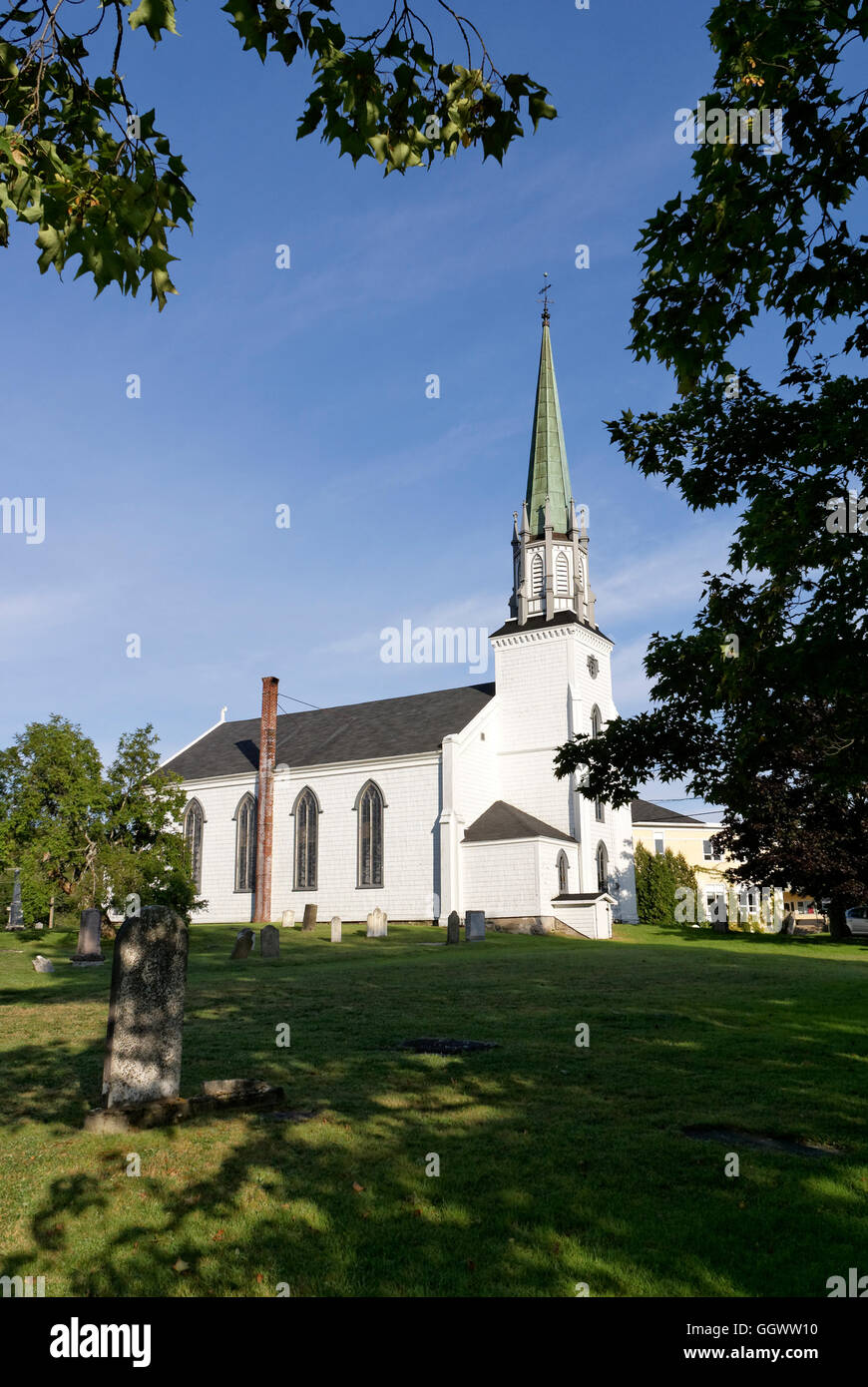 Chiesa della Trinità e il cimitero Sito Storico Nazionale del Canada a Kingston, New Brunswick, Canada Foto Stock