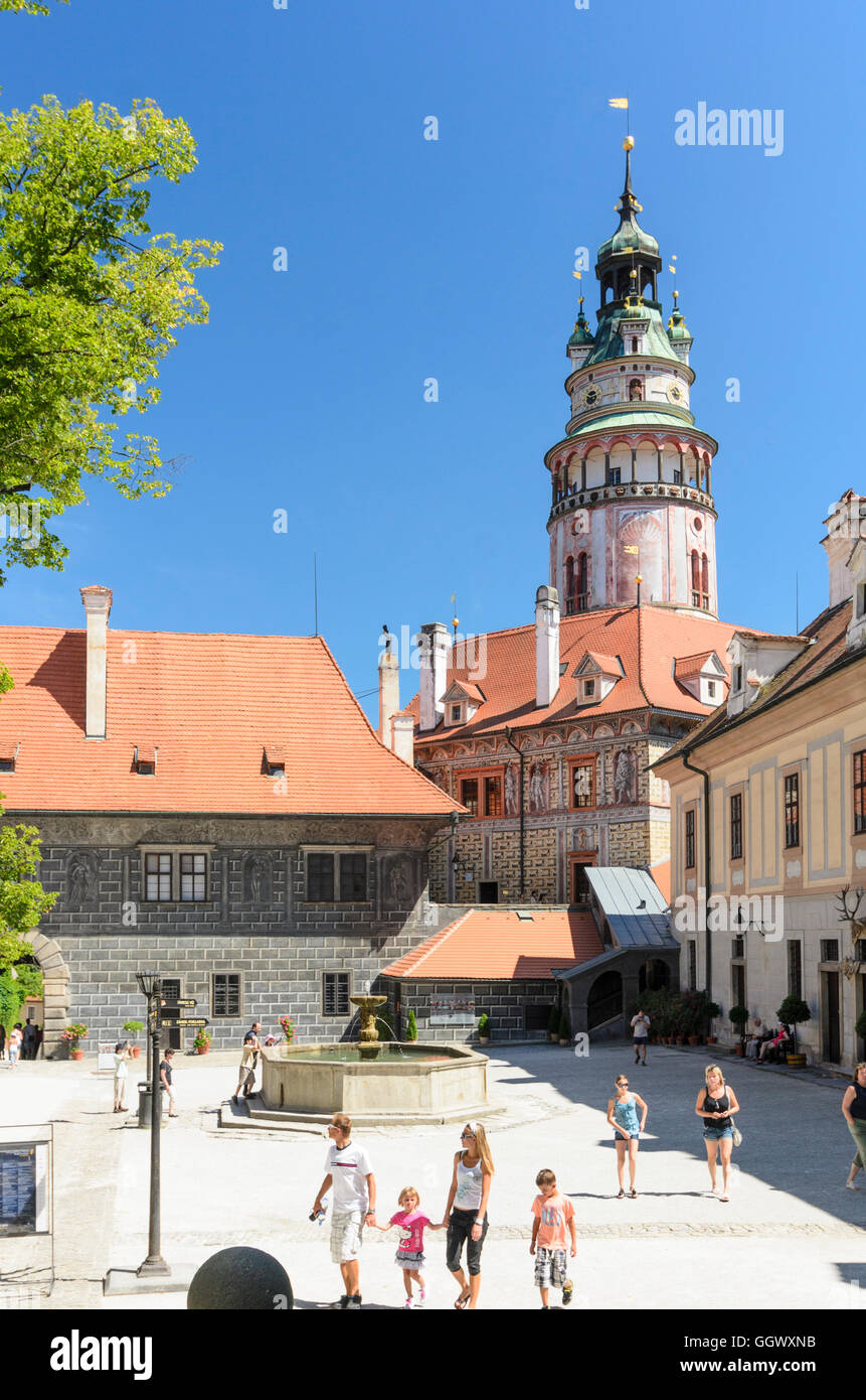 Ceský Krumlov (Böhmisch Krumau): cortile del castello, Ceco, Jihocesky, Südböhmen, Boemia del Sud, Foto Stock