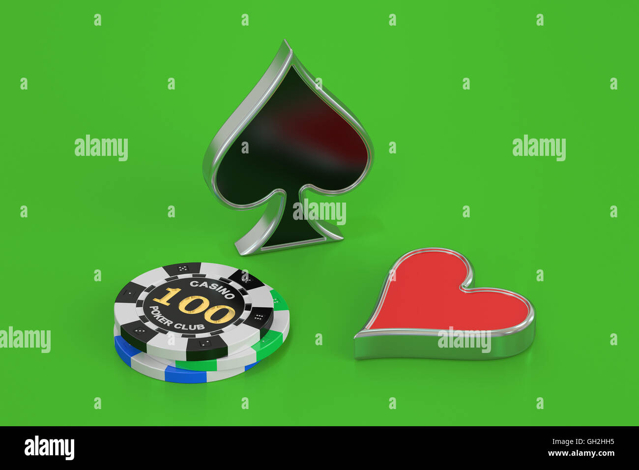 Concetto di poker, 3D rendering isolato su sfondo verde Foto Stock