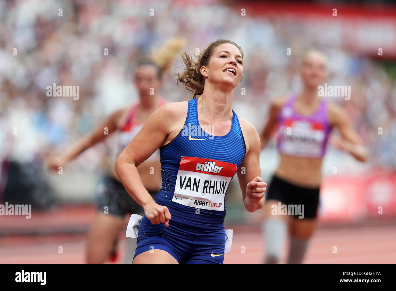 Marlou van RHIJN vincendo le Donne 100m T44, 2016 IPC anniversario giochi, Queen Elizabeth Olympic Park, Stratford, Londra, Regno Unito. Foto Stock