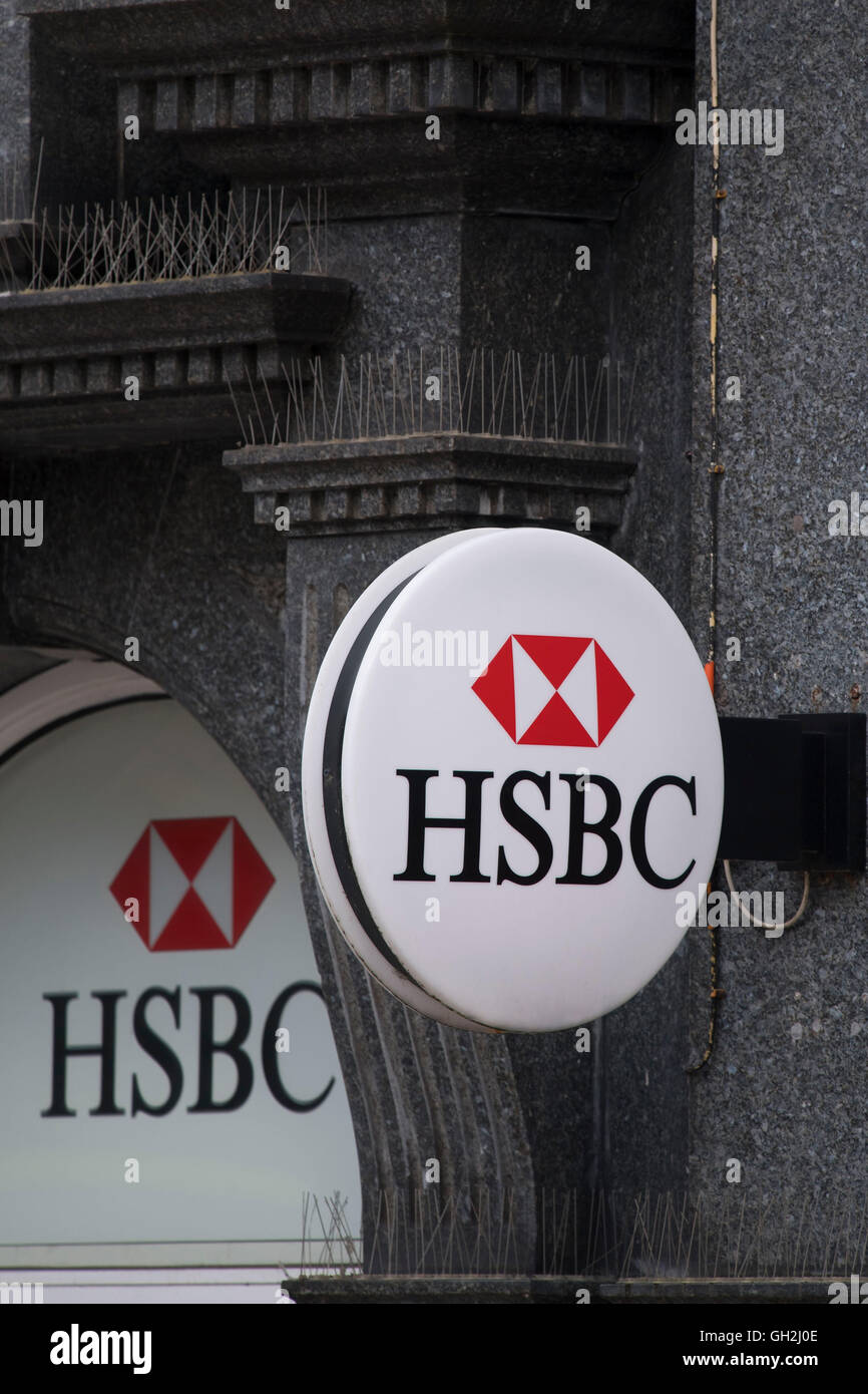 HSBC Bank sign logo. Foto Stock