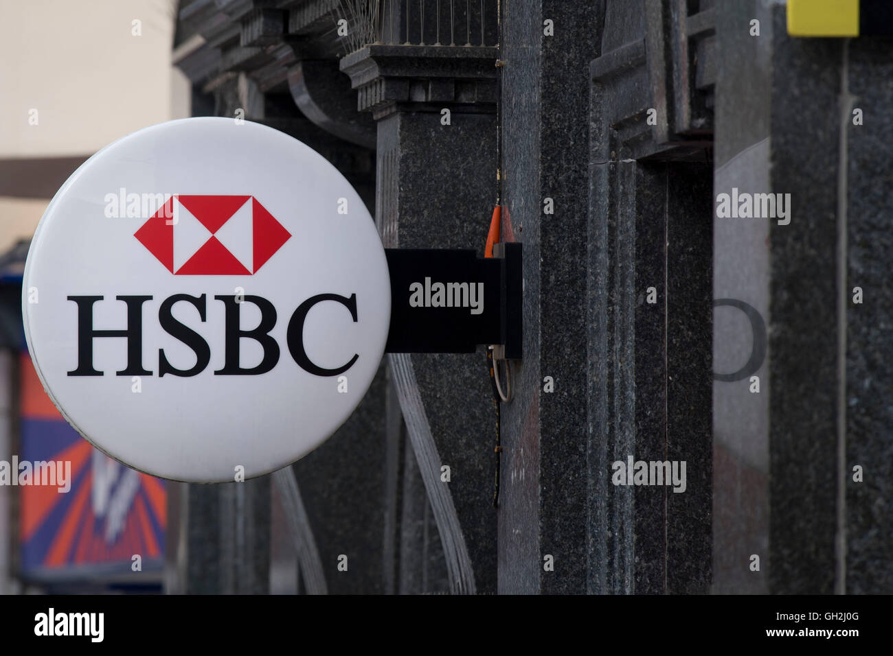 HSBC Bank sign logo. Foto Stock