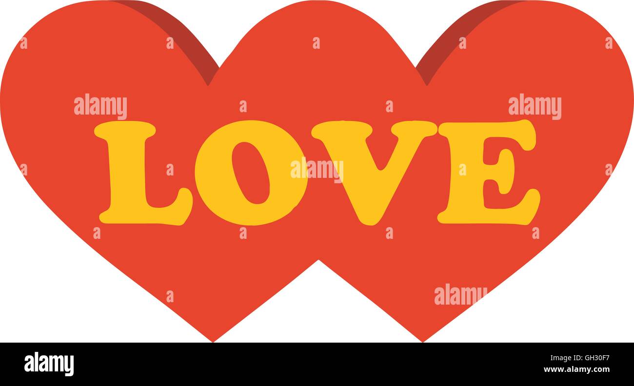 Due cuori con la parola AMORE. Illustrazione Vettoriale. Illustrazione Vettoriale