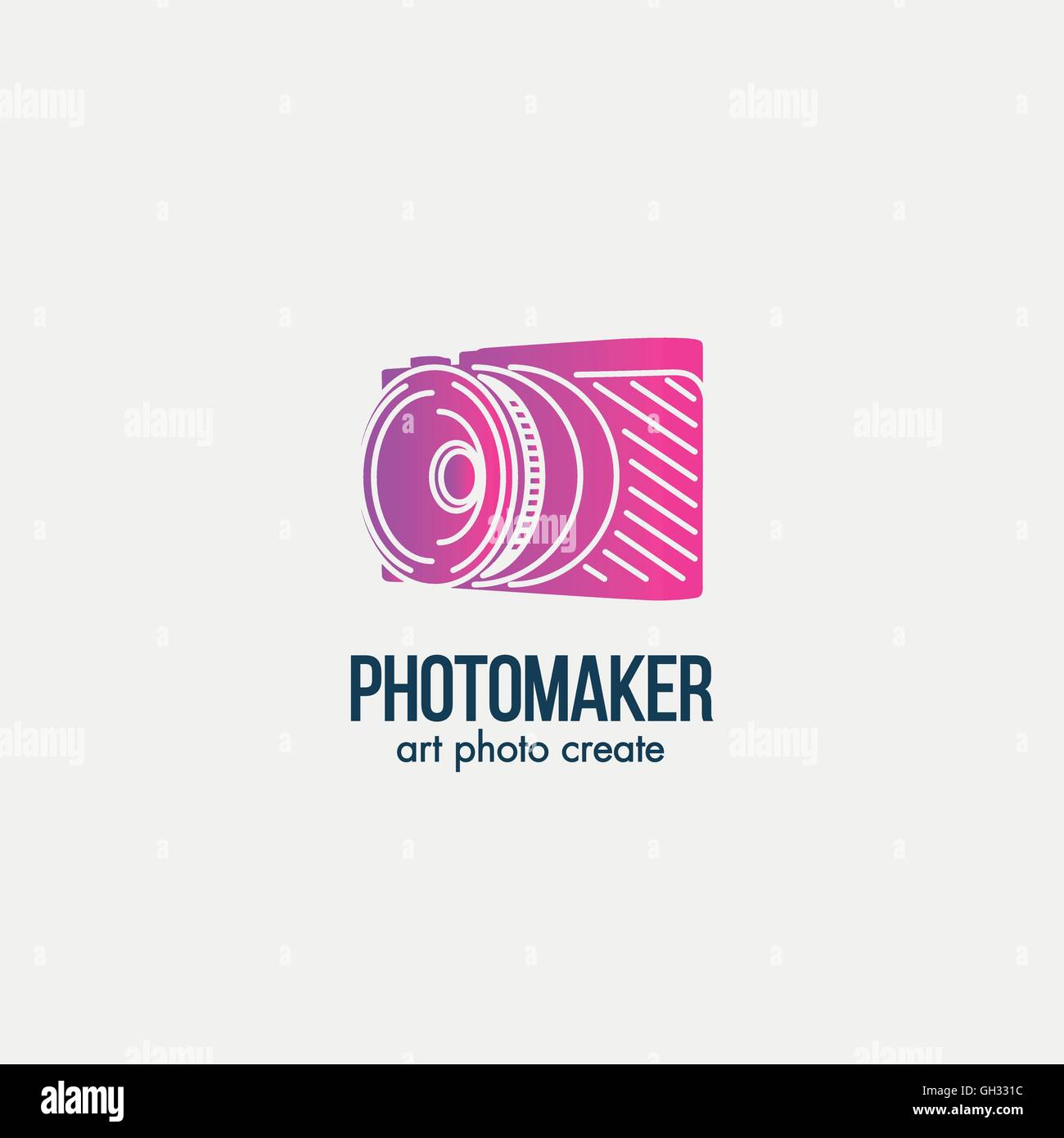Isolato di colore rosa fotocamera vettore silhouette logo. Attrezzature Photorapher logotipo. Professional studio photoshooting segno. Illustrazione Vettoriale