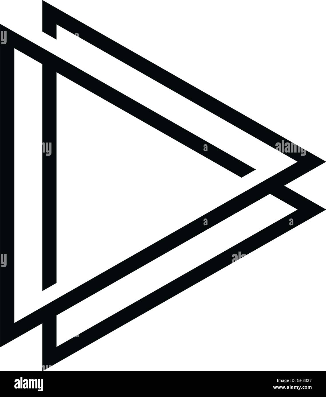 Isolato in bianco e nero pulsante Riproduci il contorno del logo del vettore. Triangolare logotipo multimediale. Icona Pausa. Elemento di giocatore. Illustrazione Vettoriale