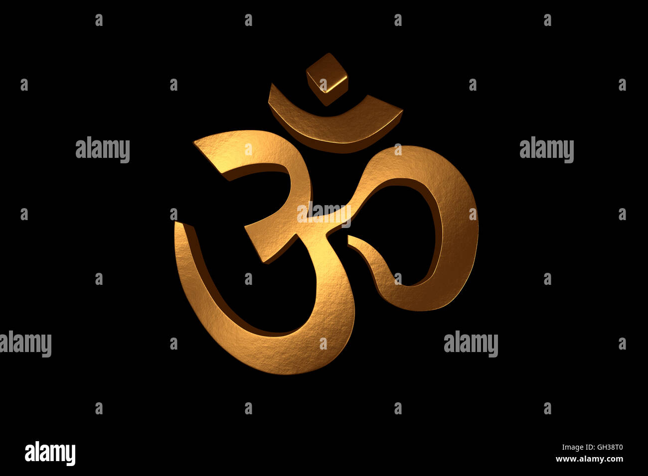 Golden Om simbolo - isolato su uno sfondo nero. Foto Stock