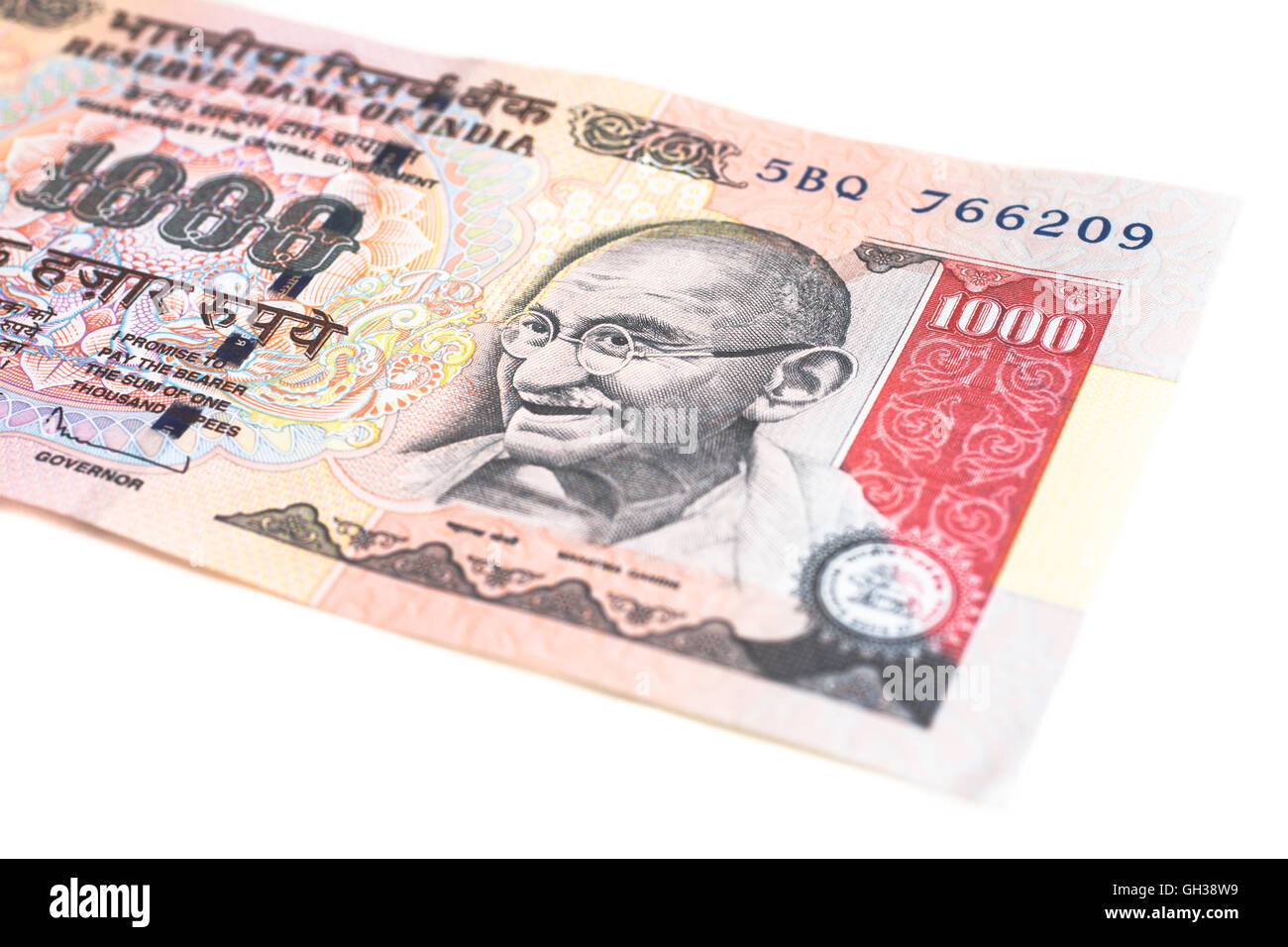 Un migliaio di rupie nota (valuta indiana). Foto Stock