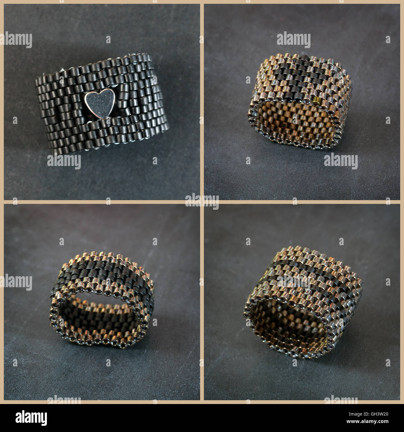 Set di gioielli realizzati da perle sulla superficie scura Foto Stock