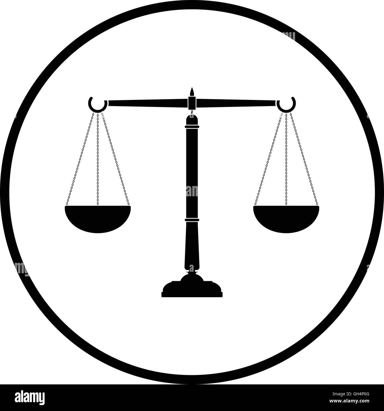 Giustizia icona di scala. Cerchio sottile design. Illustrazione Vettoriale. Illustrazione Vettoriale