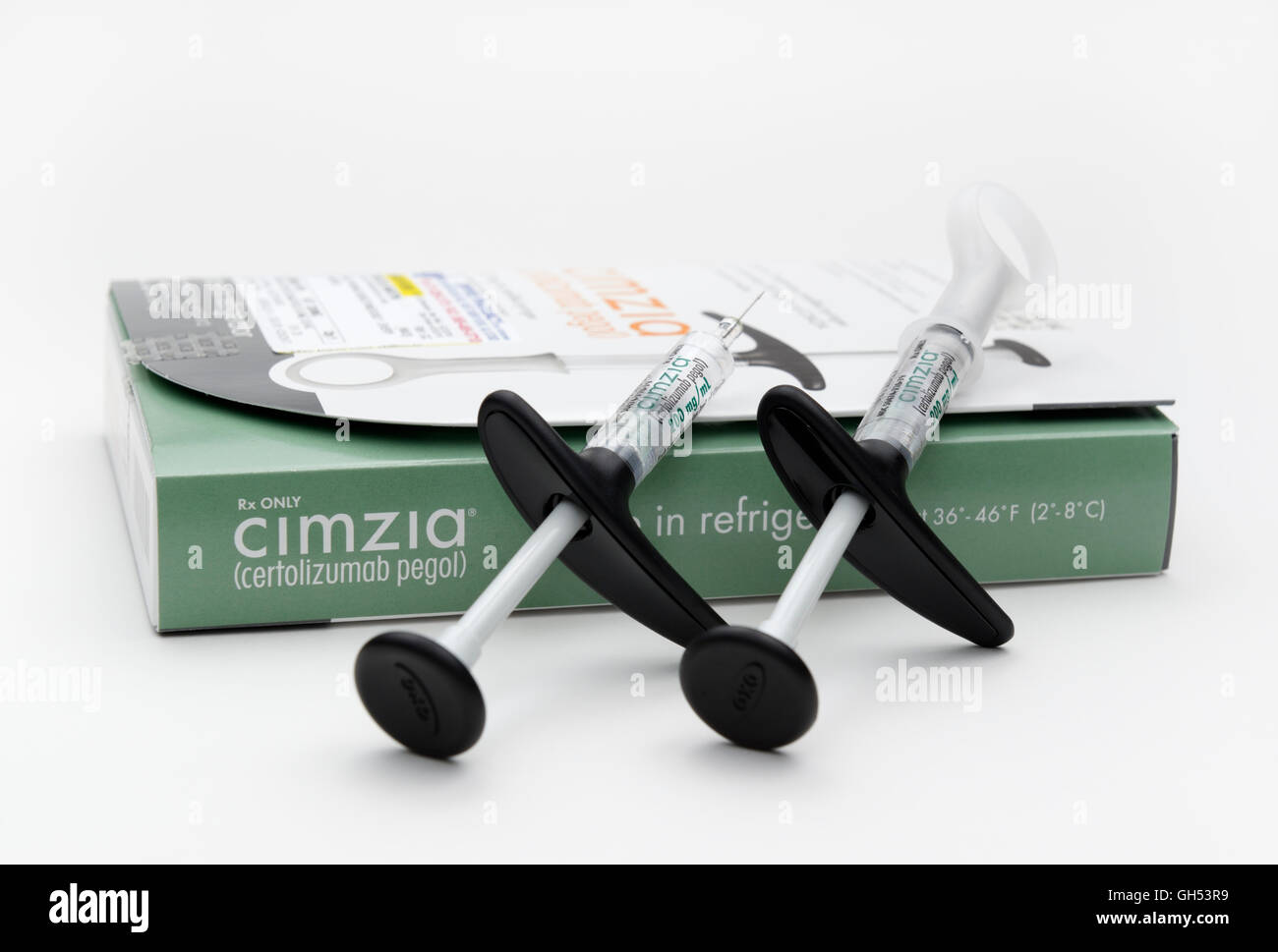 Cimzia, certolizumab pegol, siringhe preriempite - malattie infiammatorie come RA, psoriasi, artrite psoriasica, IBS e colite Foto Stock