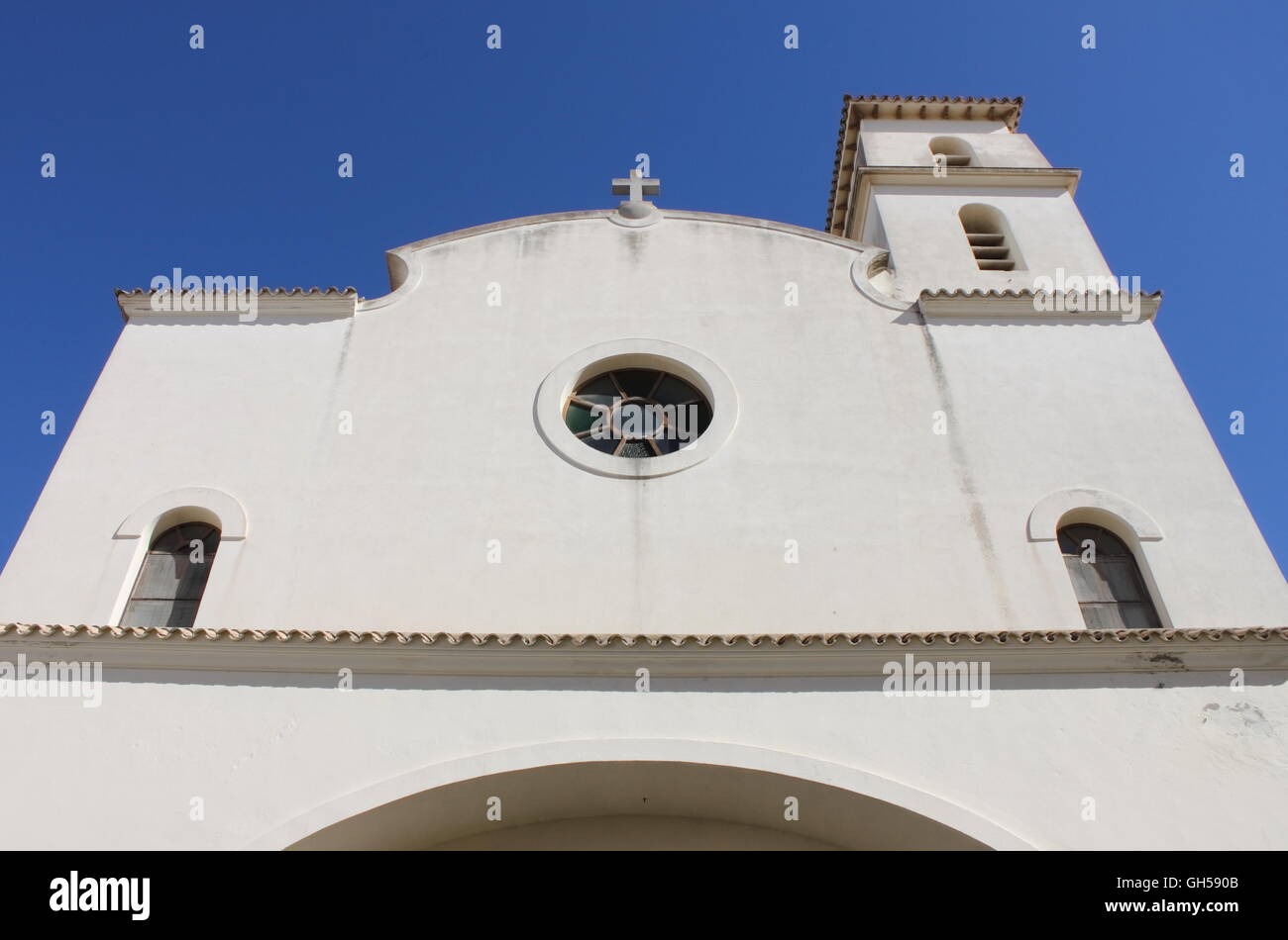 Facciata di San Telmo chiesa in isola di Ibiza, Spagna Foto Stock