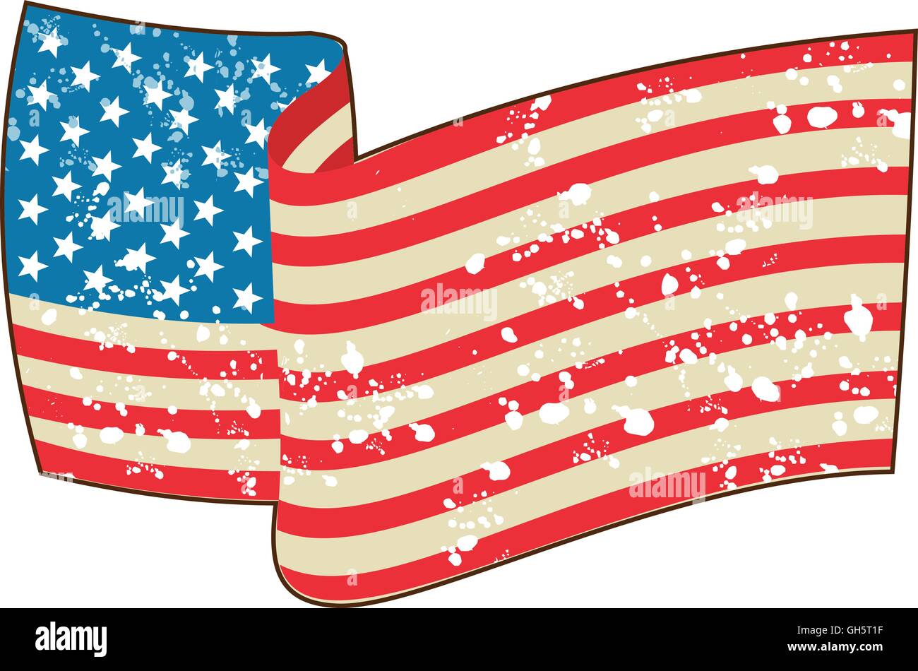 Illustrazione di un grunge usa bandiera americana a stelle e strisce damascato isolato su sfondo bianco fatto in stile retrò. Illustrazione Vettoriale